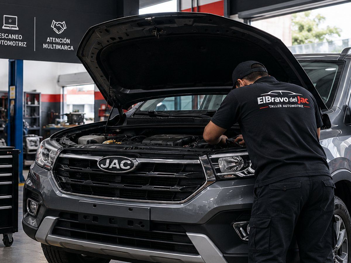 Mecánico del taller revisando el motor bajo el capó